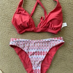 Cupshe Coral and Liggt Blue Patterned Bikini Set